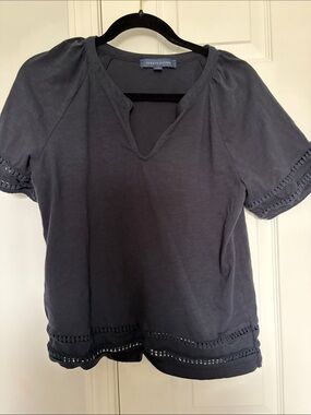 Tommy Hilfiger Navy Short Sleeve Top with Crochet Trim